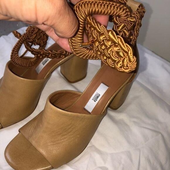 Miista London Sandals Womens Size 6 Ankle Wrap Camel Leather Heeled Adjustable - Picture 4 of 12